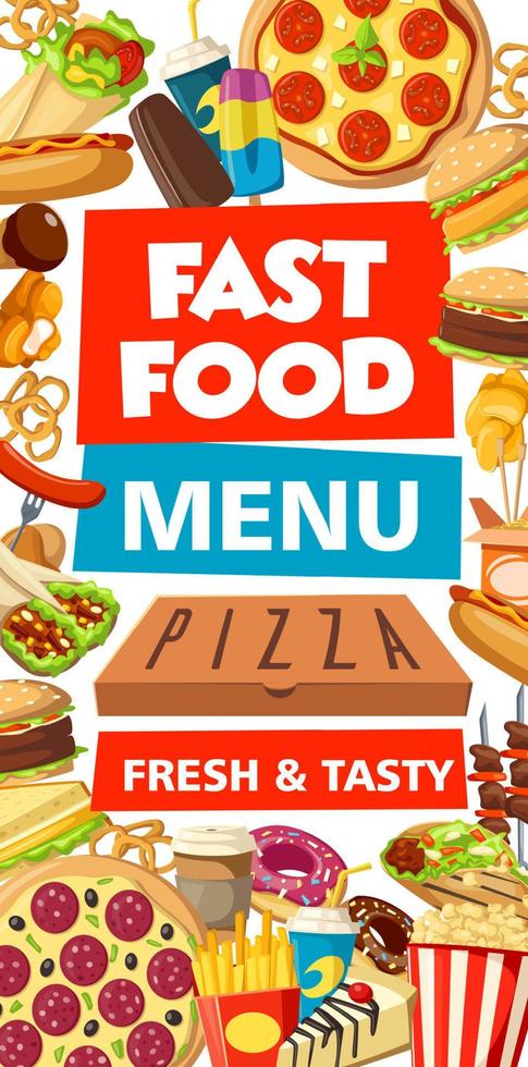 Fast food delivery menu, burgers and pizza vector