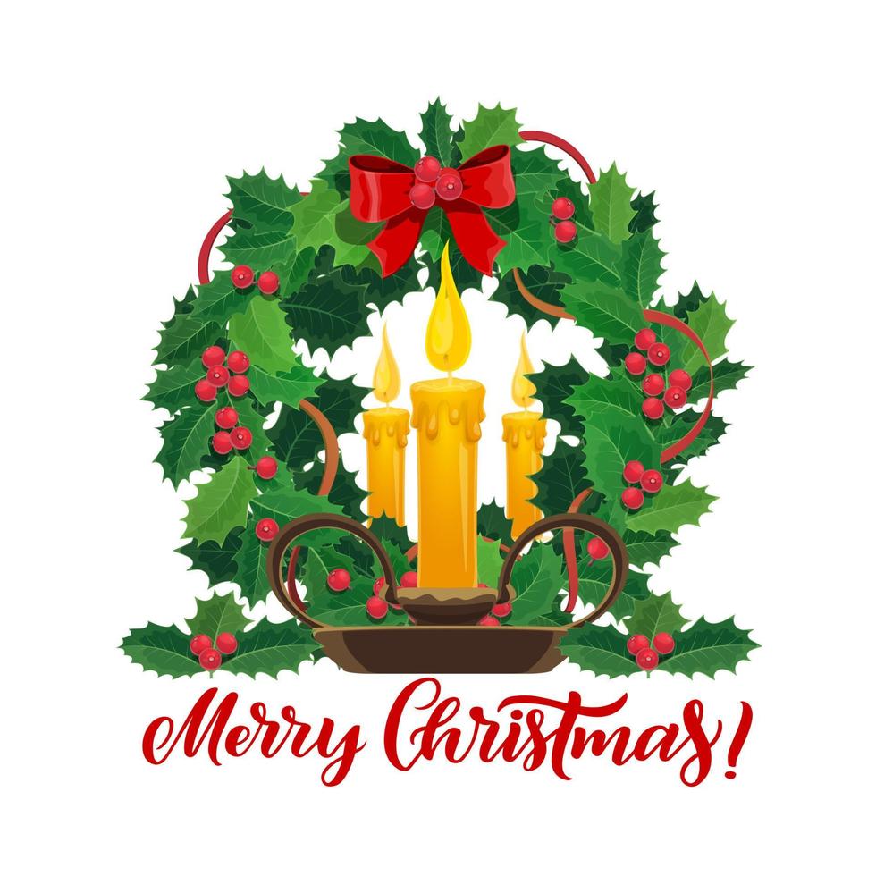 Christmas candles in Xmas pine tree wreath vector