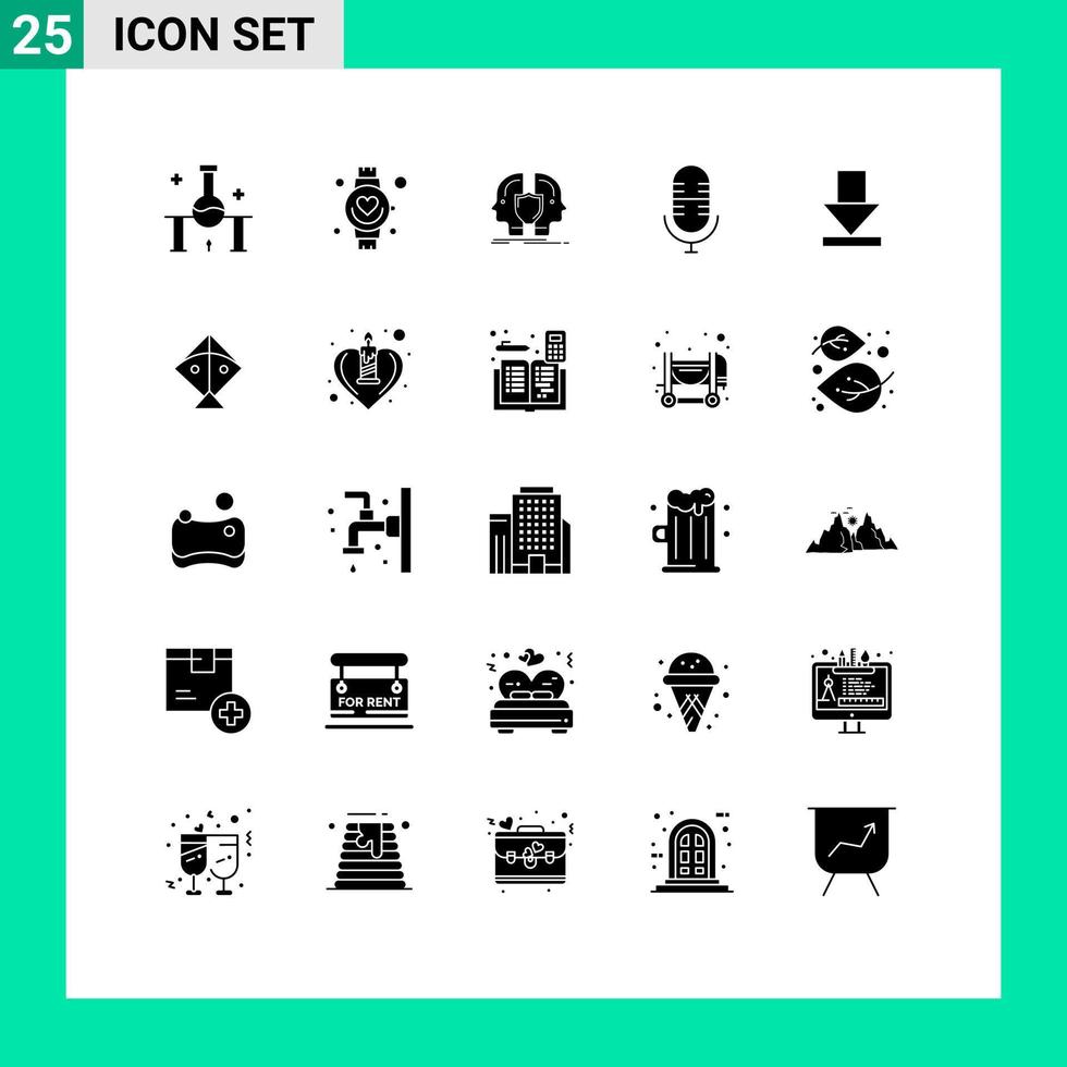 25 Solid Glyph concept for Websites Mobile and Apps arrow mic watch live identity Editable Vector Design Elements