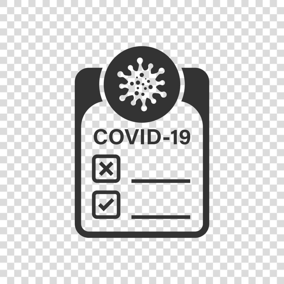 Coronavirus test icon in flat style. covid-19 vector illustration on isolated background. Medical diagnostic sign business concept.