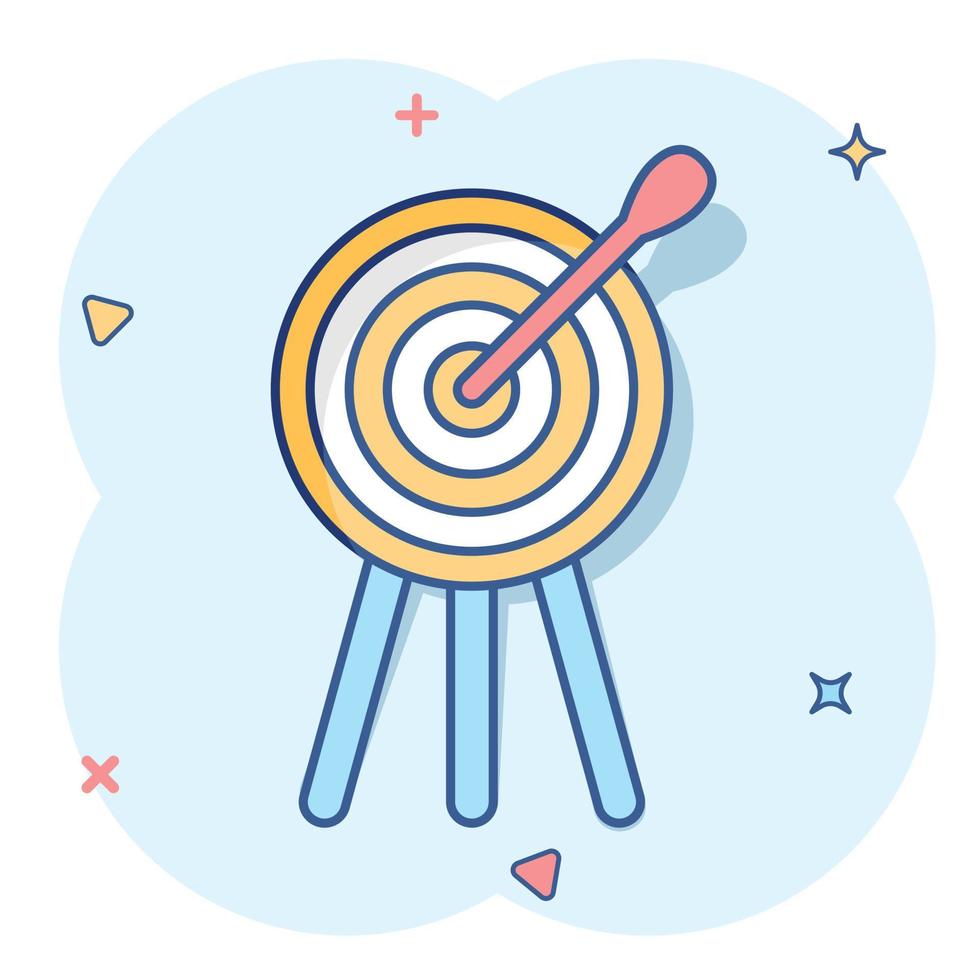 Vector cartoon target aim icon in comic style. Darts game illustration pictogram. Dartboard sport target business splash effect concept.