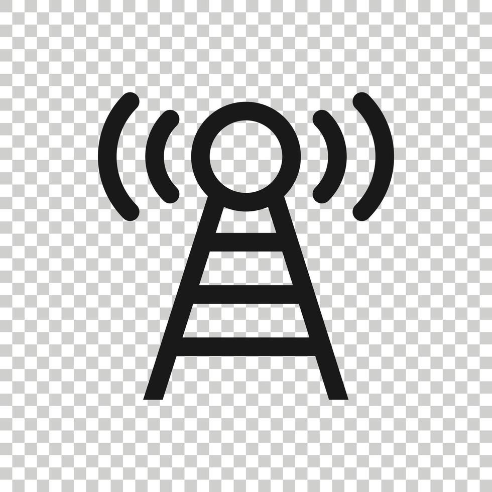 Antenna tower icon in flat style. Broadcasting vector illustration on white isolated background. Wifi business concept.