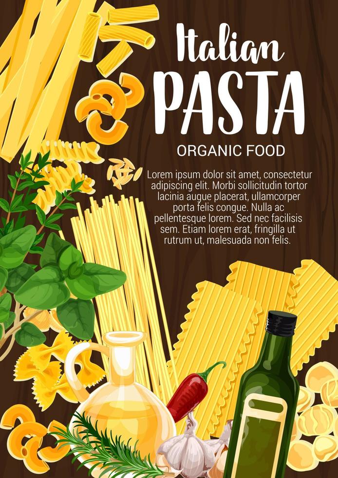 Cuisine of Italy, Italian pasta, olive oil vector