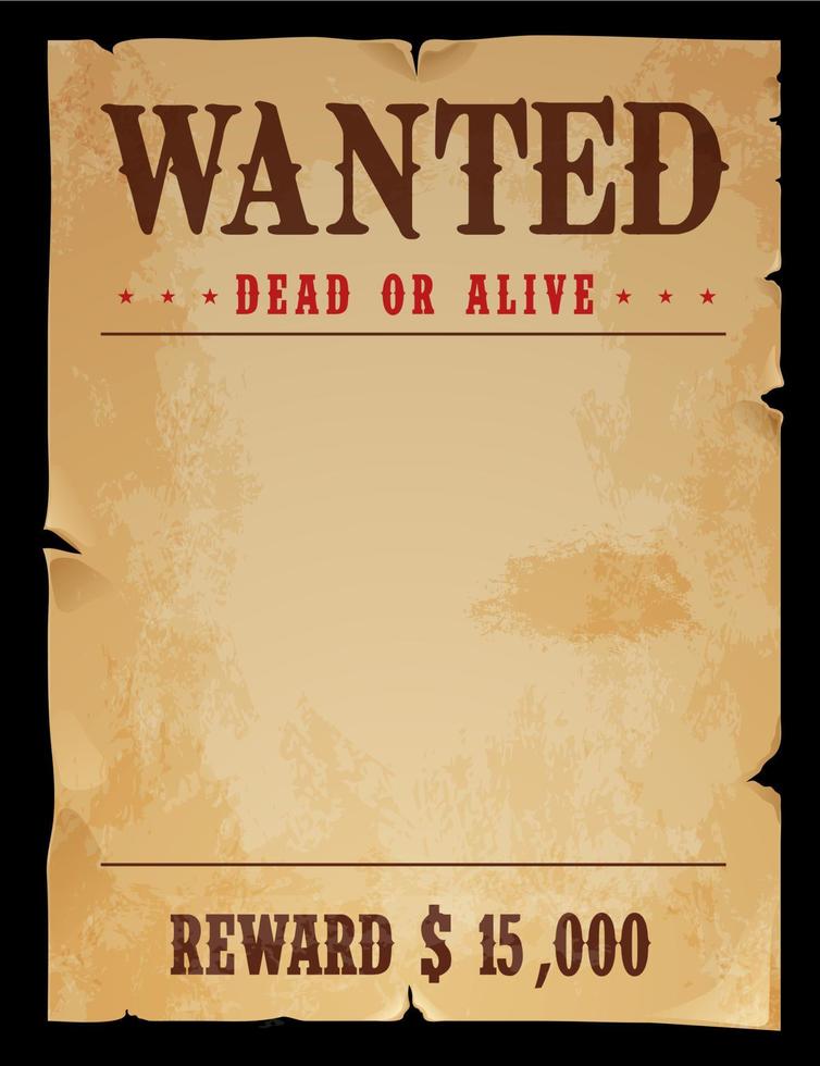 Western wanted banner, dead or alive poster vector