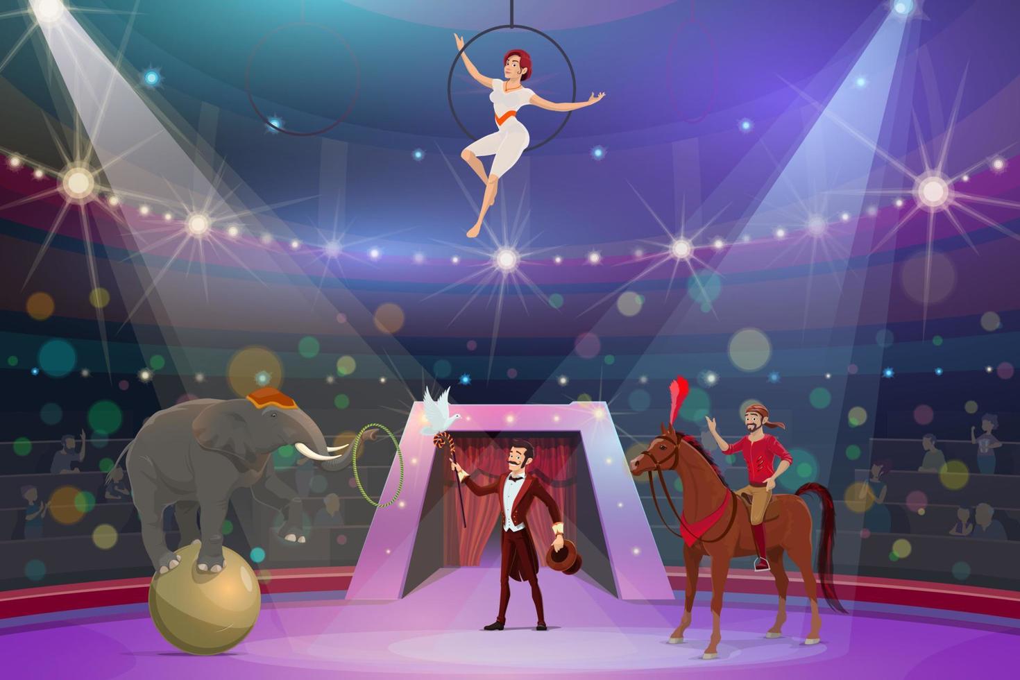 Circus tamer, illusionist and equilibrist show vector