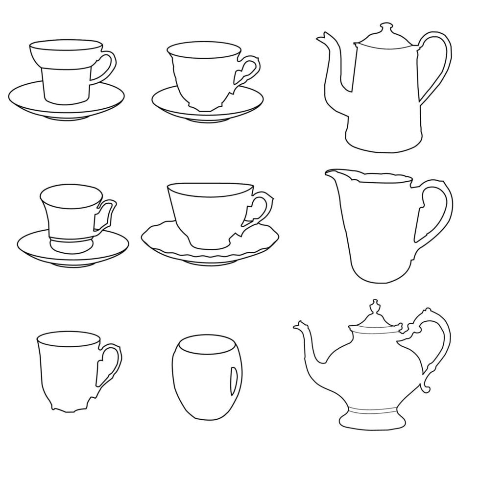 utensilios de té en contorno vector