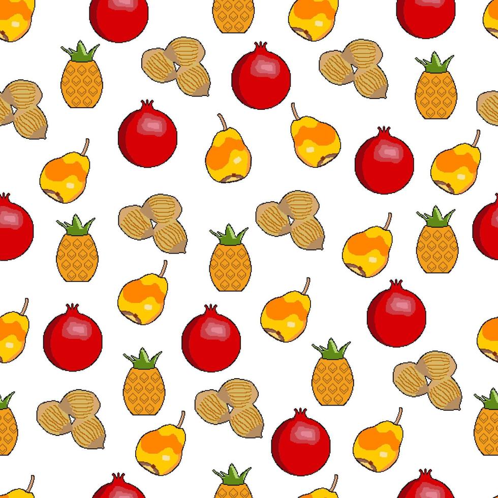 pixel pattern of nuts and fruits icons for proper nutrition on a white background vector