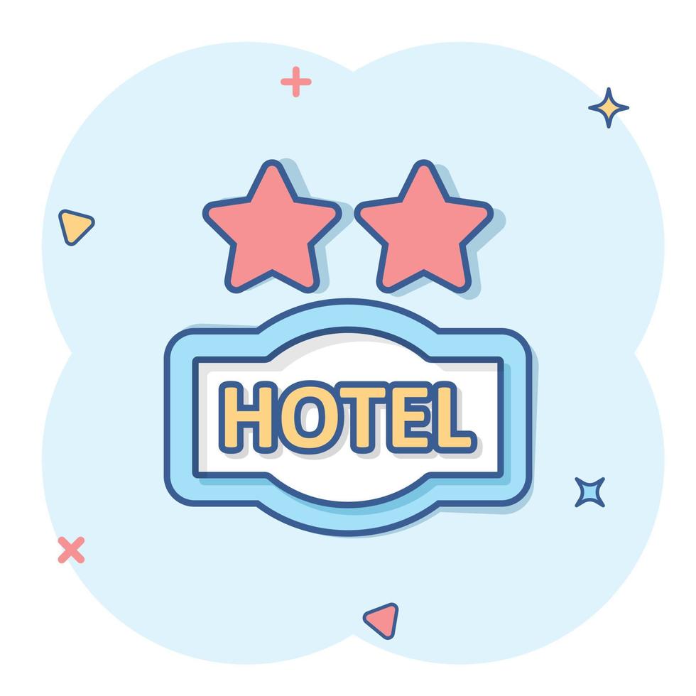 Hotel 2 stars sign icon in comic style. Inn cartoon vector illustration on white isolated background. Hostel room information splash effect business concept.