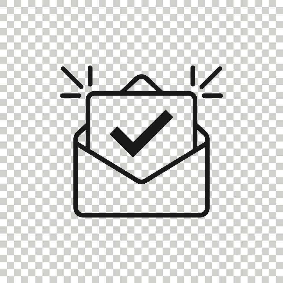 Envelope with confirmed document icon in flat style. Verify vector illustration on white isolated background. Receive business concept.