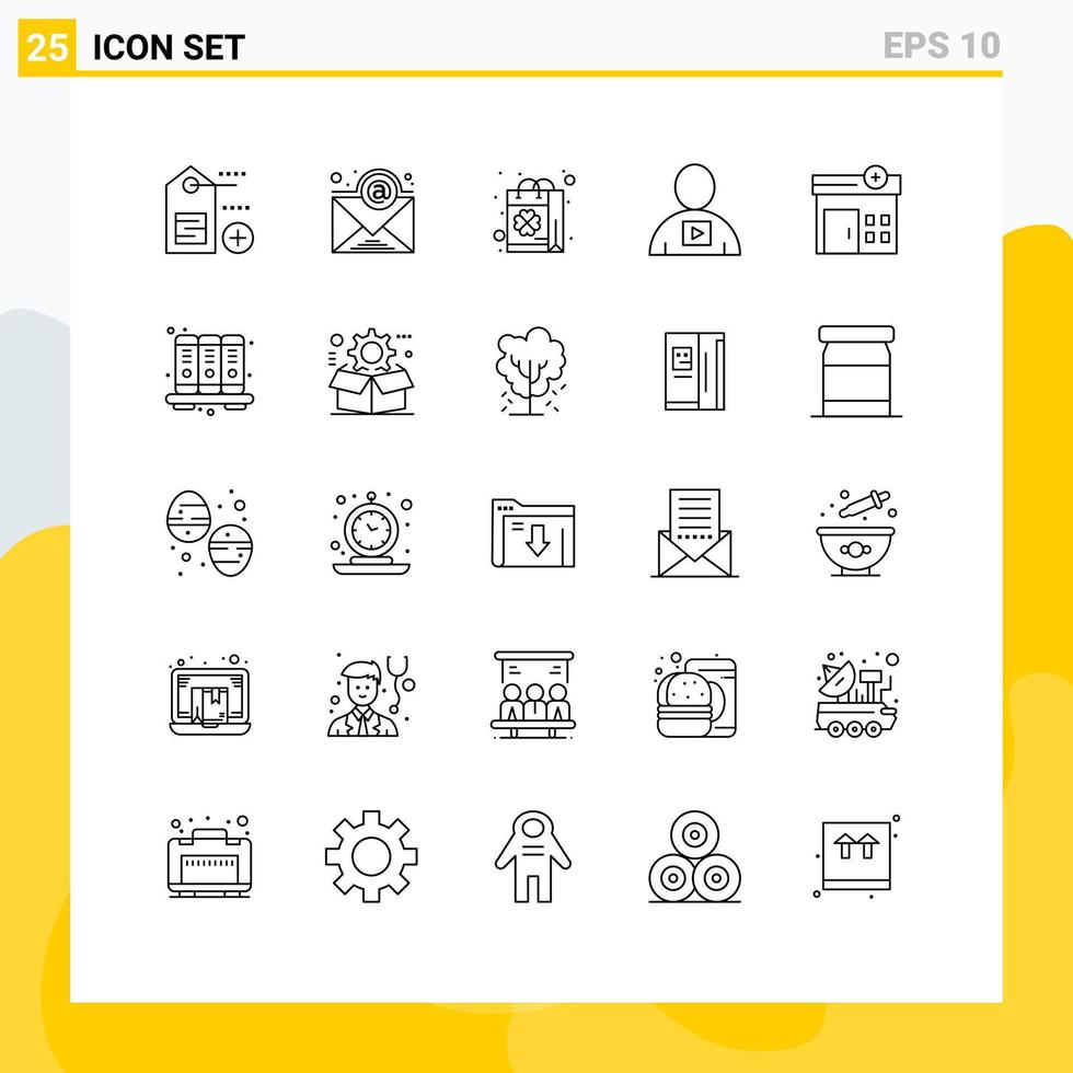 25 Universal Line Signs Symbols of hospital video saint playback body Editable Vector Design Elements