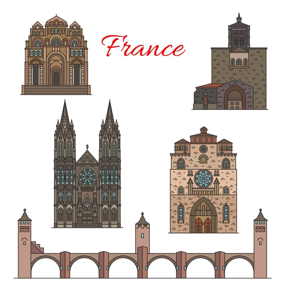 puntos de referencia de viaje de francia, lugares de interés turístico famosos vector