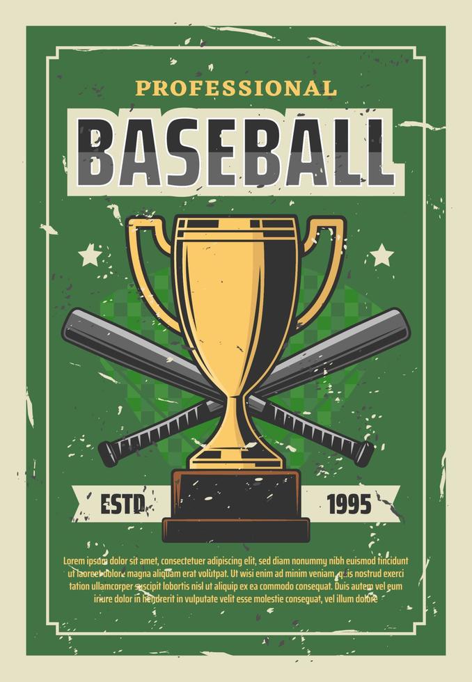 Baseball tournament vintage poster with trophy cup vector