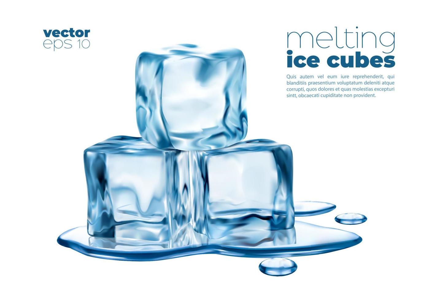 Ice cubes melting and blue water puddle 3d vector