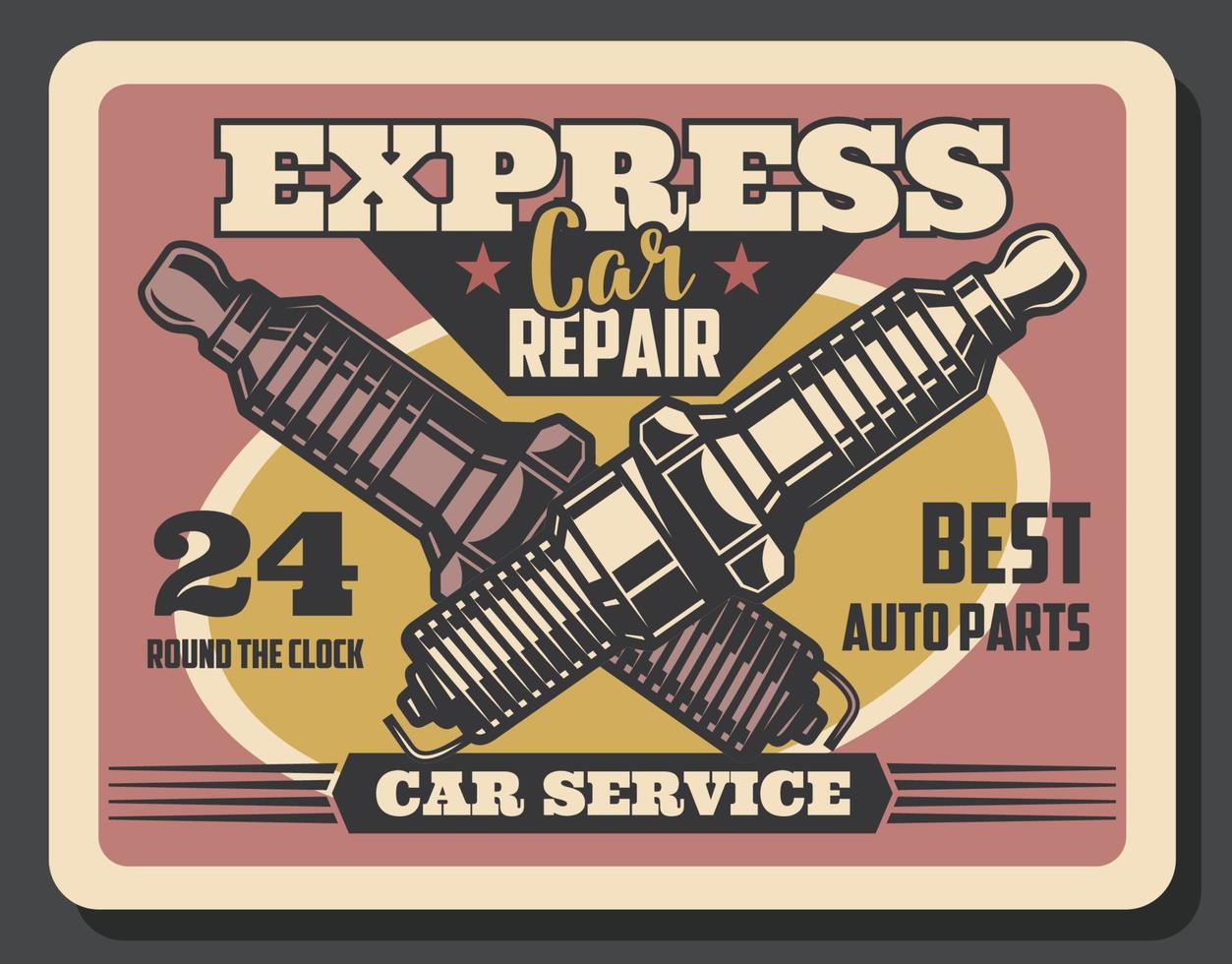 Spark plug replacement vector retro banner