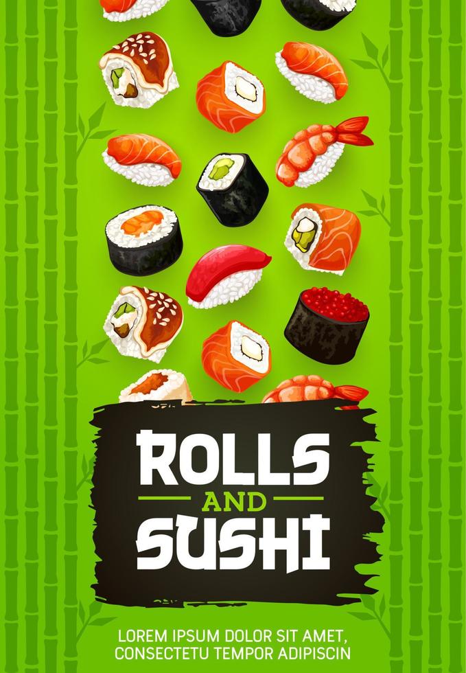 cocina japonesa sushi, uramaki y rollos vector