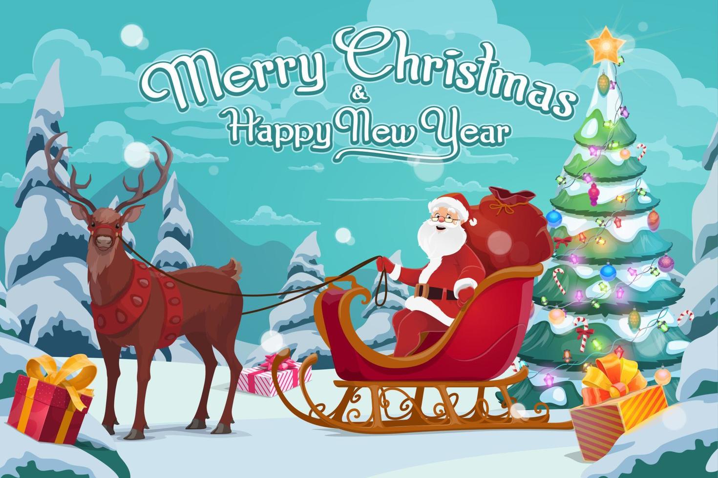 Santa Claus on sleigh and polar deer, Christmas vector