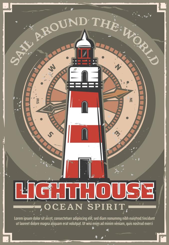 Lighthouse old signal marine tower, vector
