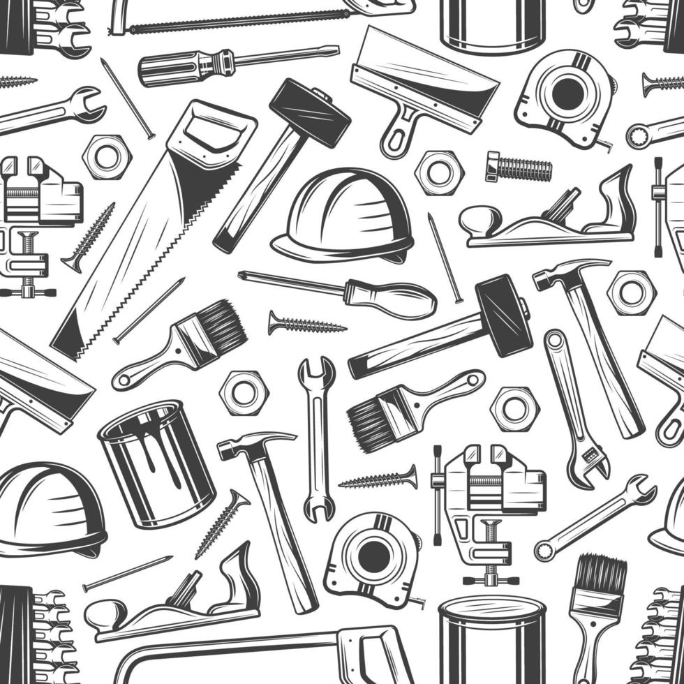 Construction and building pattern, carpentry tools vector