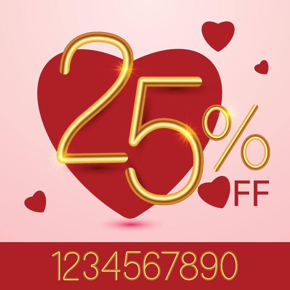 Valentines day sale offer unit with golden text vector