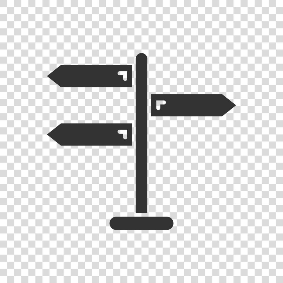 Crossroad signpost icon in flat style. Road direction vector illustration on white isolated background. Roadsign business concept.