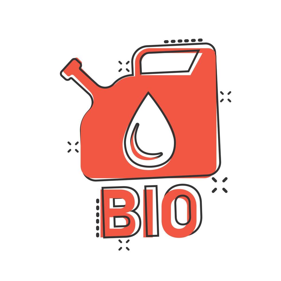 icono de bote de gasolina en estilo cómico. la gasolina puede dibujos animados ilustración vectorial sobre fondo blanco aislado. concepto de negocio de signo de efecto de salpicadura de contenedor de combustible. vector