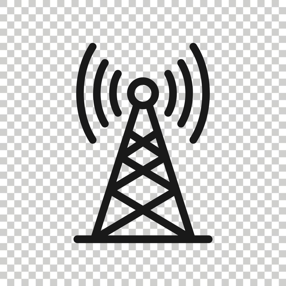 Antenna tower icon in flat style. Broadcasting vector illustration on white isolated background. Wifi business concept.