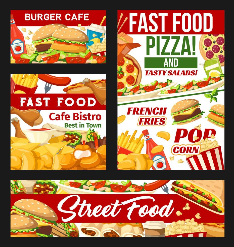 Street fast food dishes banners, vector