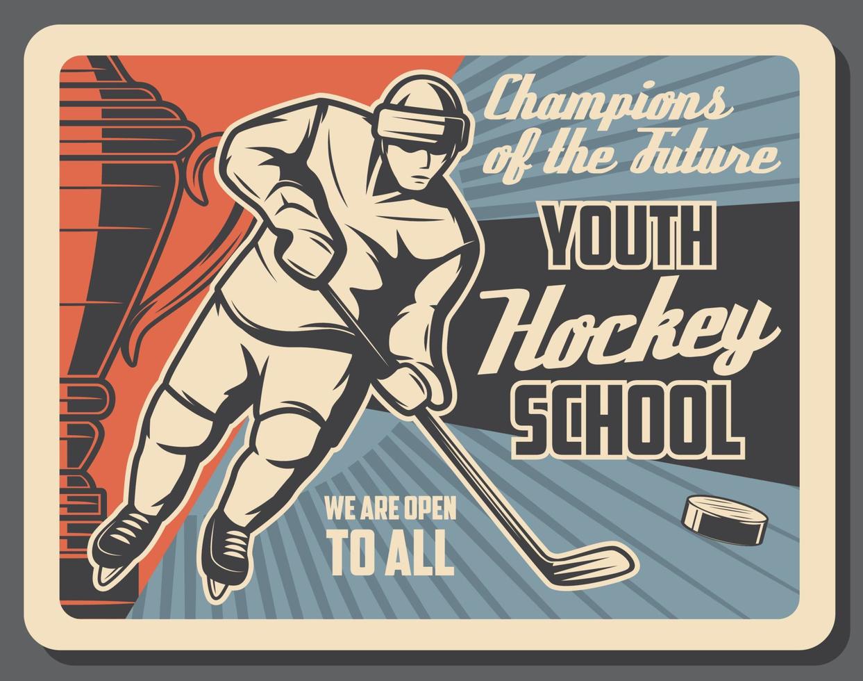 afiche deportivo de hockey sobre hielo, jugador con casco vector