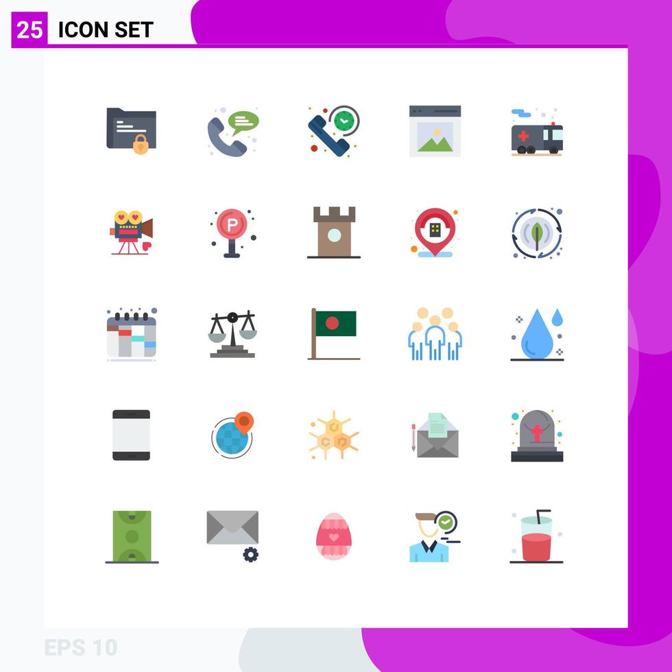 User Interface Pack of 25 Basic Flat Colors of user interface call content time Editable Vector Design Elements