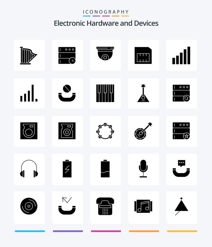 Creative Devices 25 Glyph Solid Black icon pack  Such As phone. sim. cam. mobile. surveillance vector