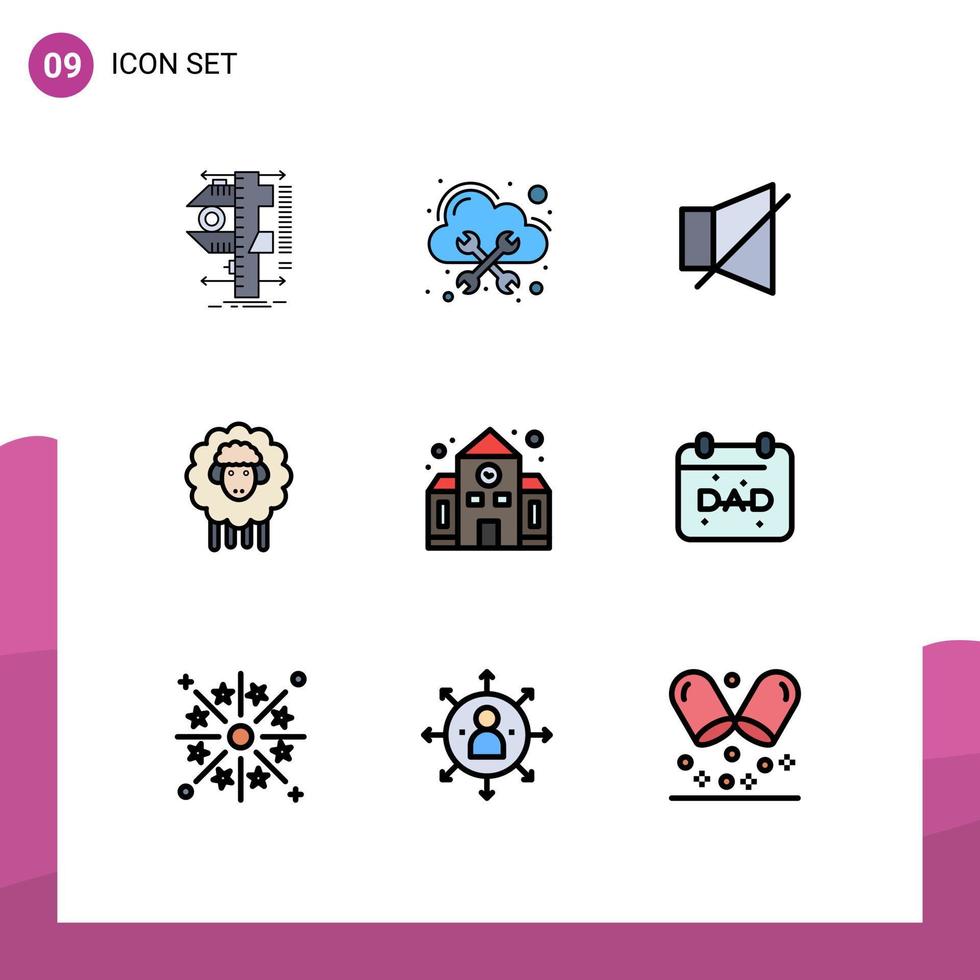 Modern Set of 9 Filledline Flat Colors and symbols such as school sheep cloud lamb twitter Editable Vector Design Elements
