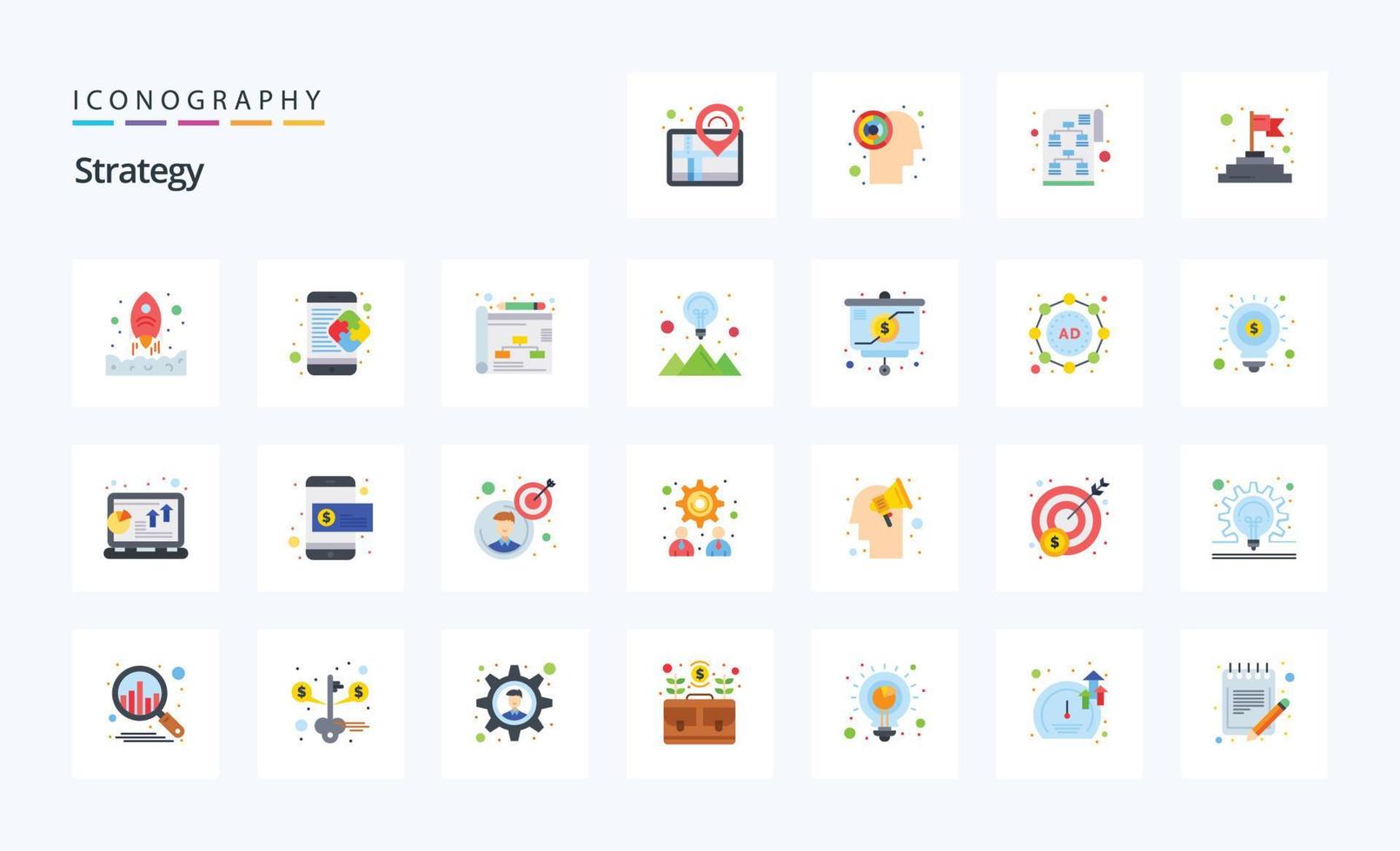 paquete de iconos de color plano de 25 estrategias vector