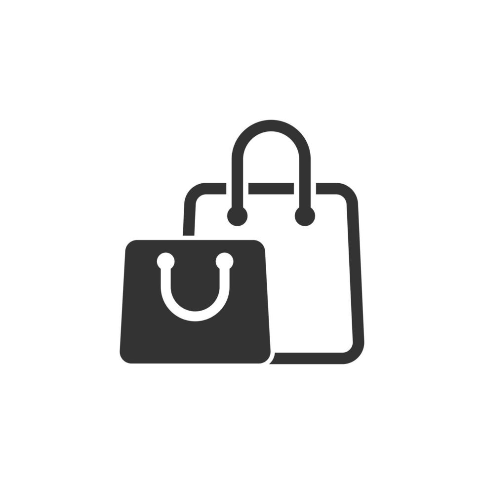 Shopping bag icon in flat style. Handbag sign vector illustration on white isolated background. Package business concept.