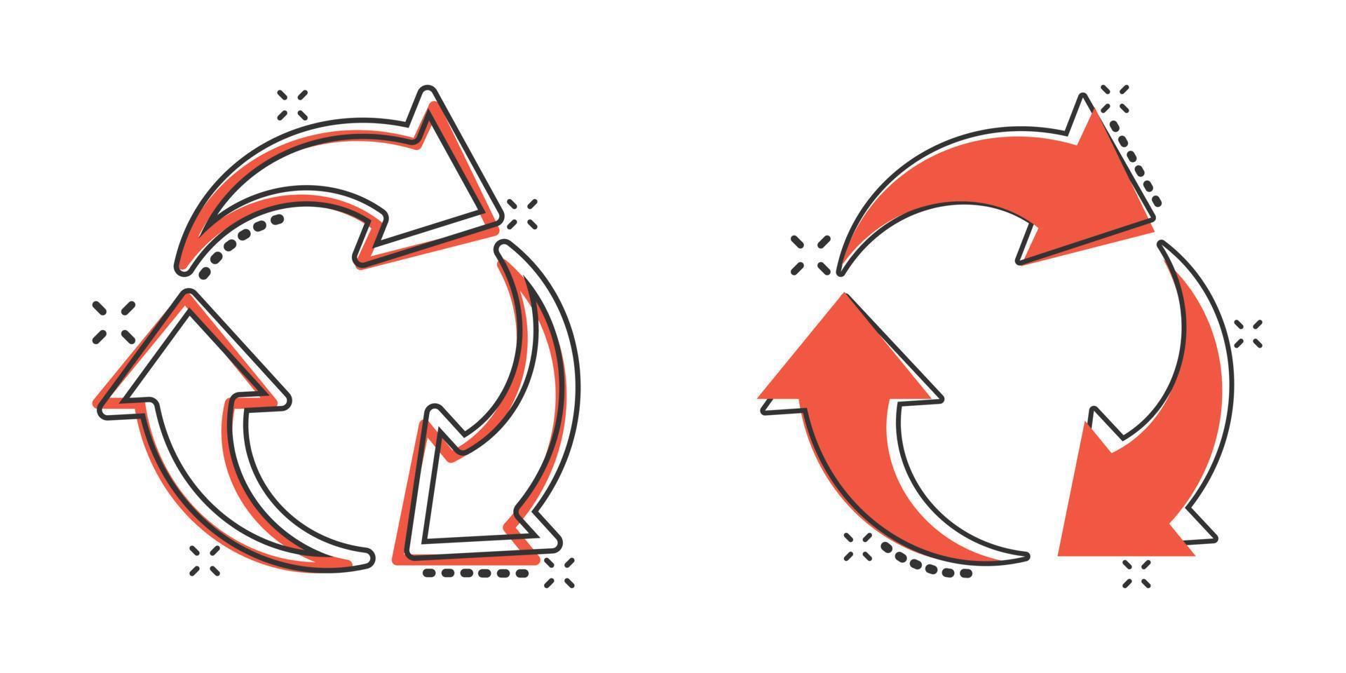 Recycle icon in comic style. Reuse cartoon vector illustration on white isolated background. Recycling splash effect sign business concept.