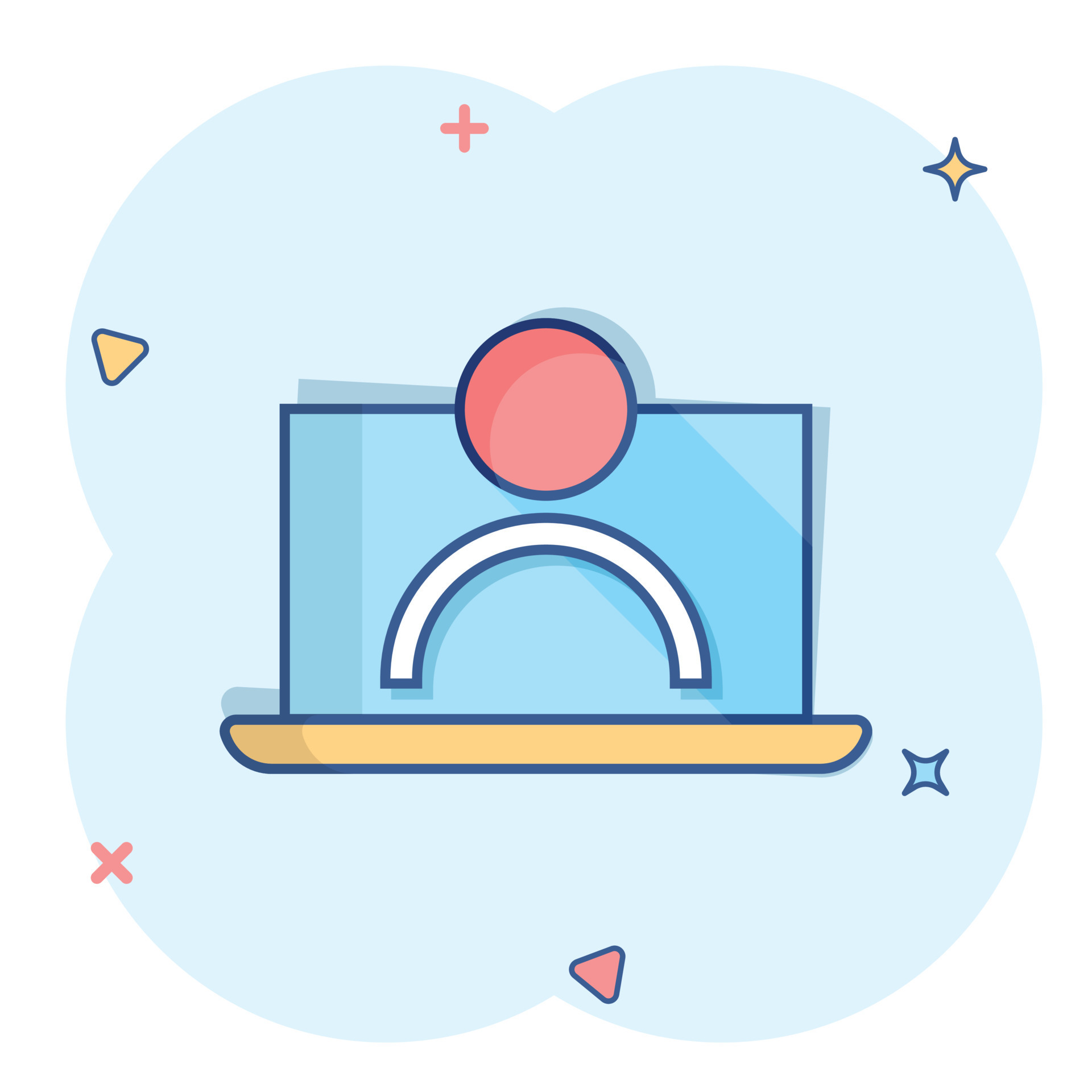 Online training process icon in comic style. inar seminar vector