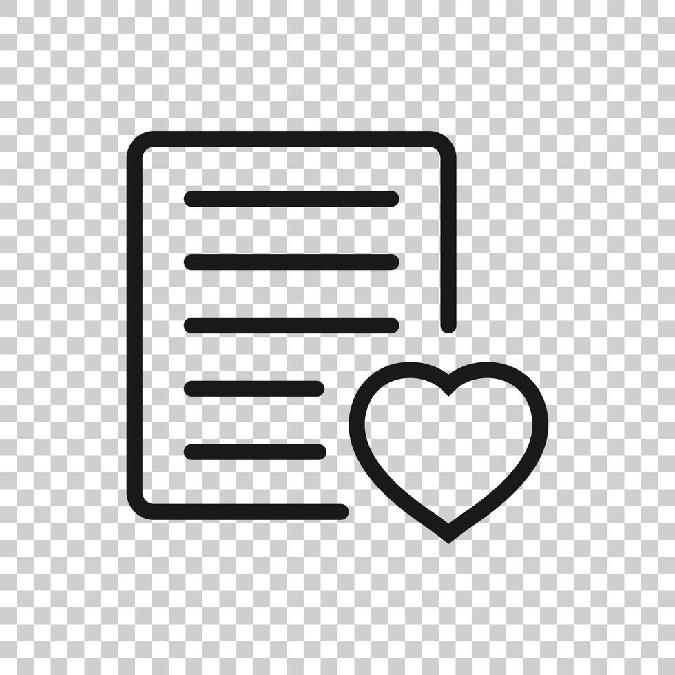 Wishlist icon in flat style. Like document vector illustration on white isolated background. Favorite list business concept.