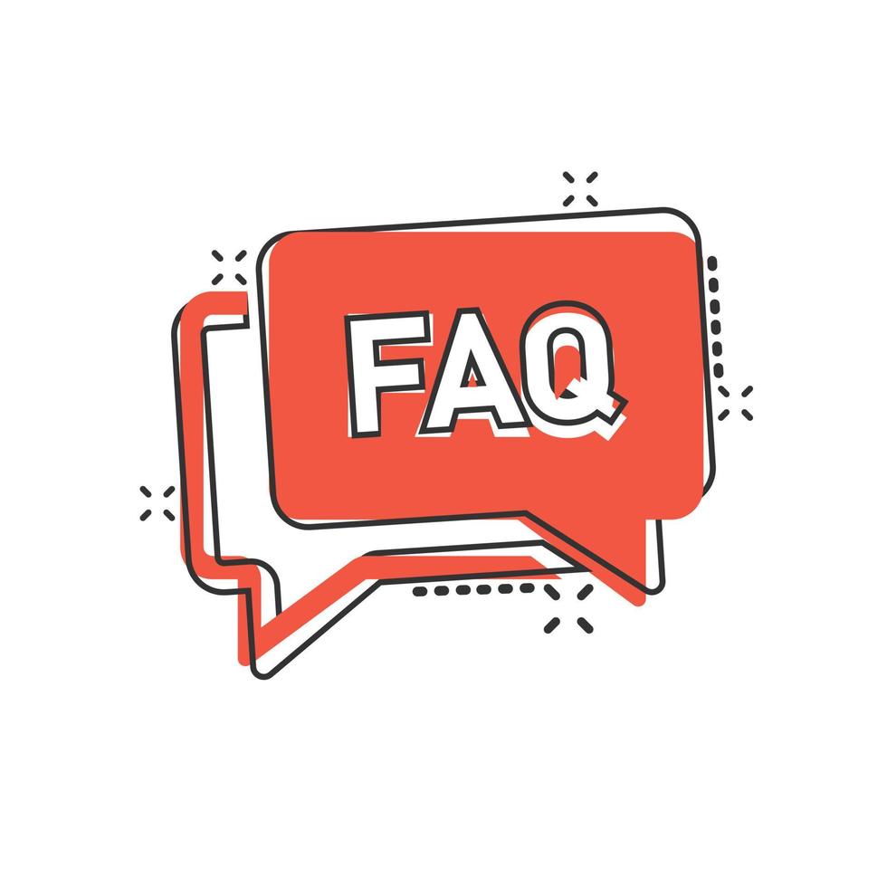 Faq speech bubble icon in comic style. Question cartoon vector illustration on white isolated background. Communication splash effect sign business concept.