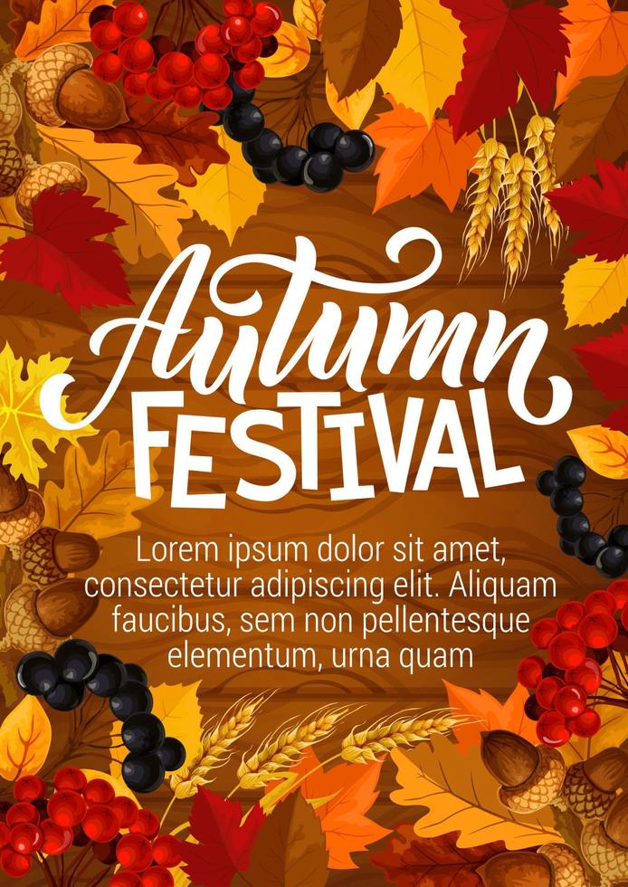 Autumn festival poster. Vector berries in foliage