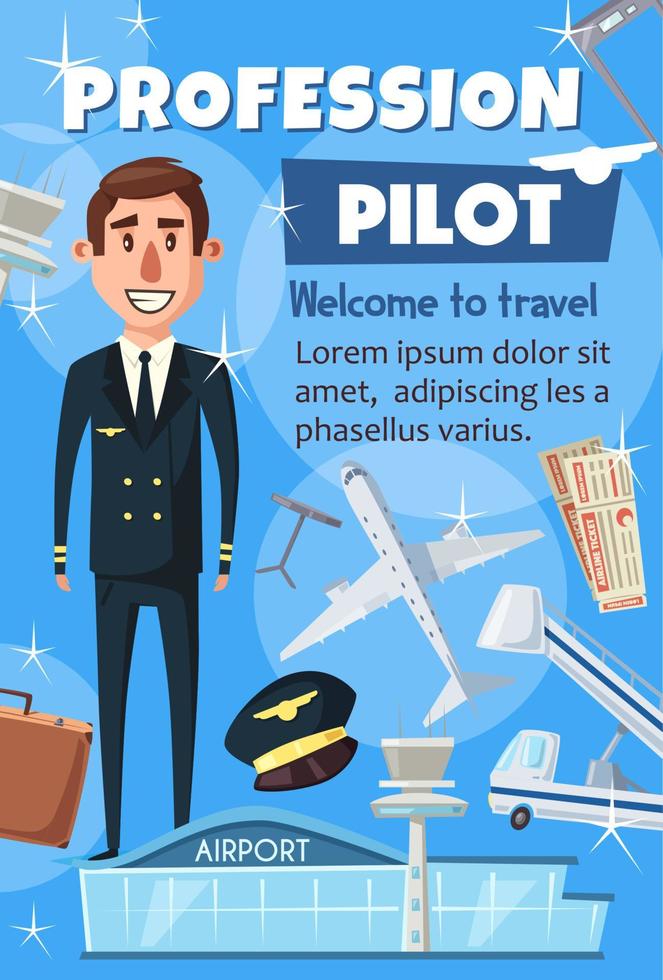 Aviation pilot profession, airport staff vector