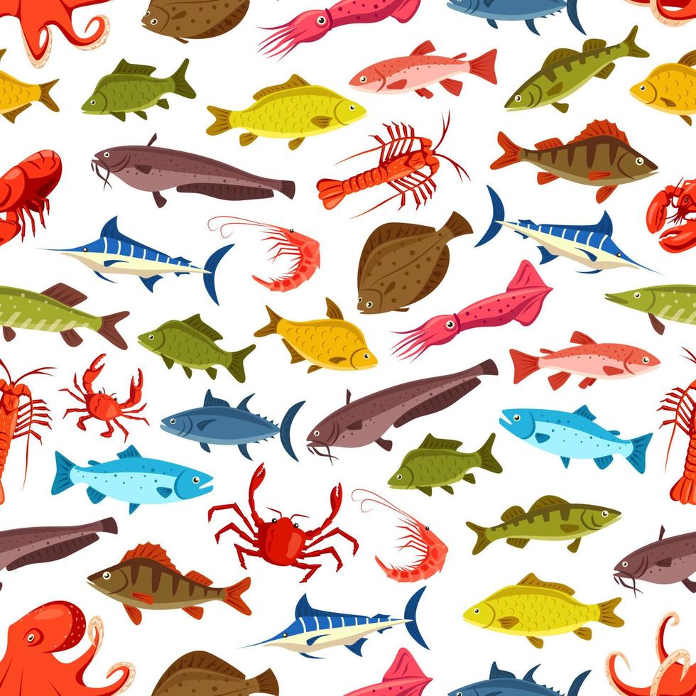 Fish seamless pattern, ocean seafood background vector