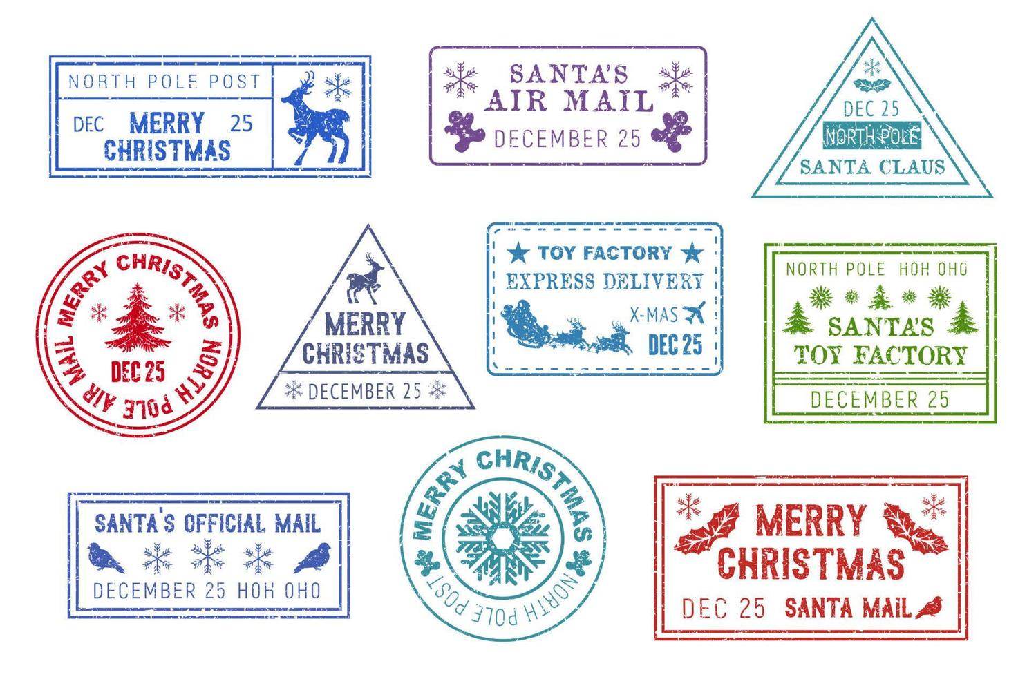 Santa Claus mail, Christmas post stamps vector