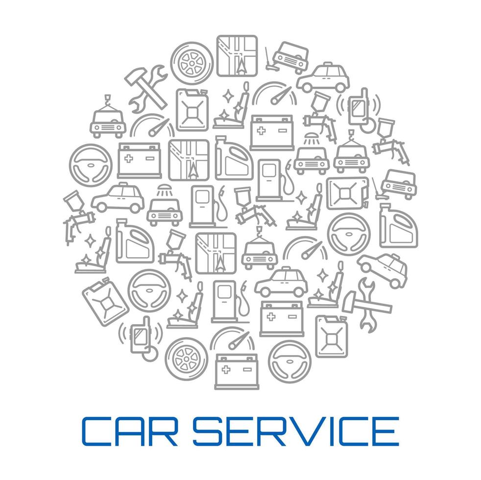 Car service round poster of auto repair shop icon vector