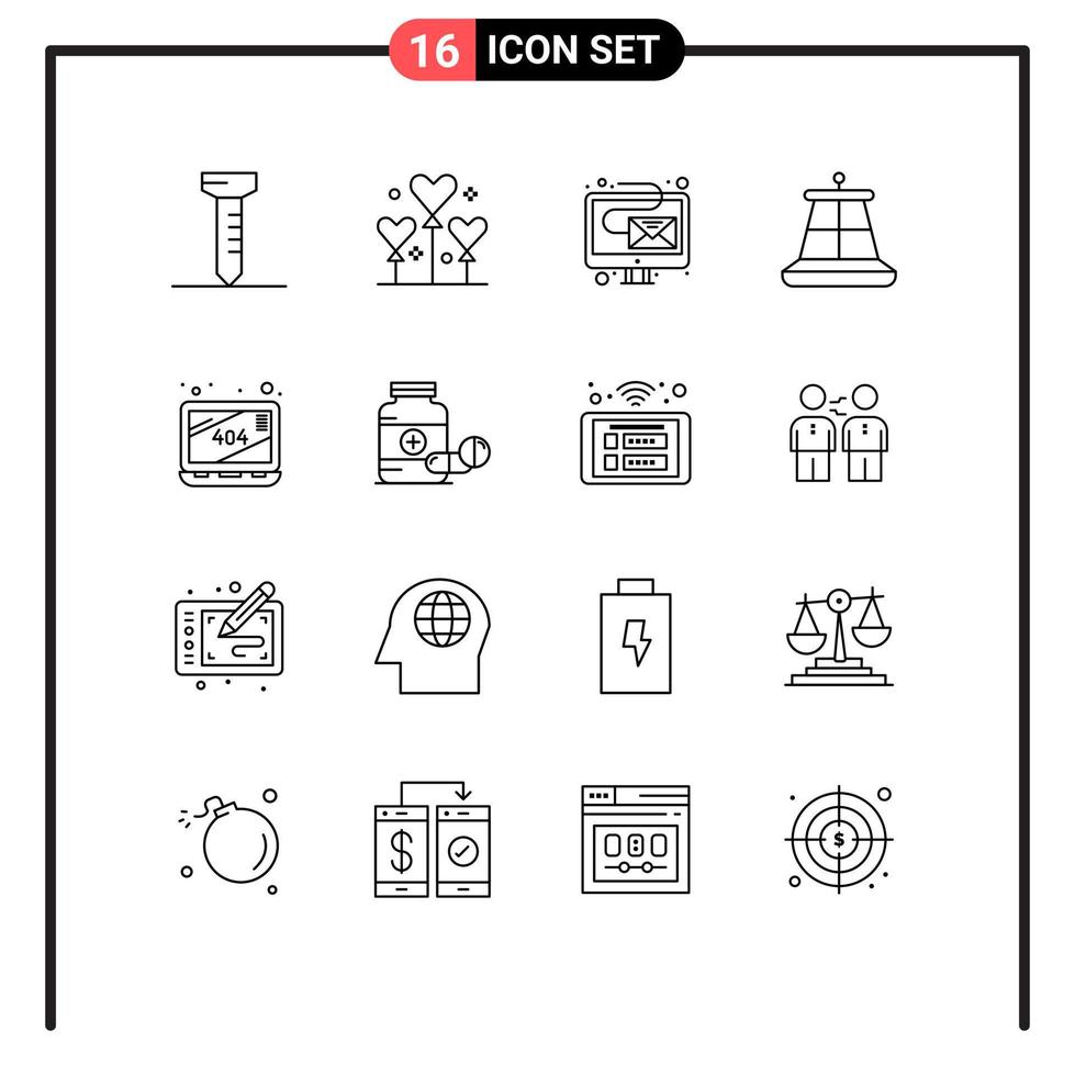 Pictogram Set of 16 Simple Outlines of pill website marketing missing nautical Editable Vector Design Elements