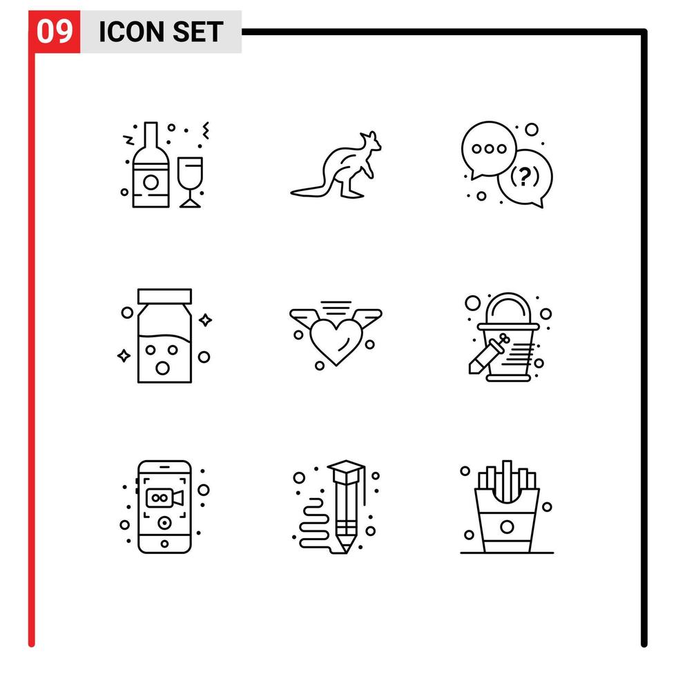 Pictogram Set of 9 Simple Outlines of healthcare drugs indigenous support question Editable Vector Design Elements