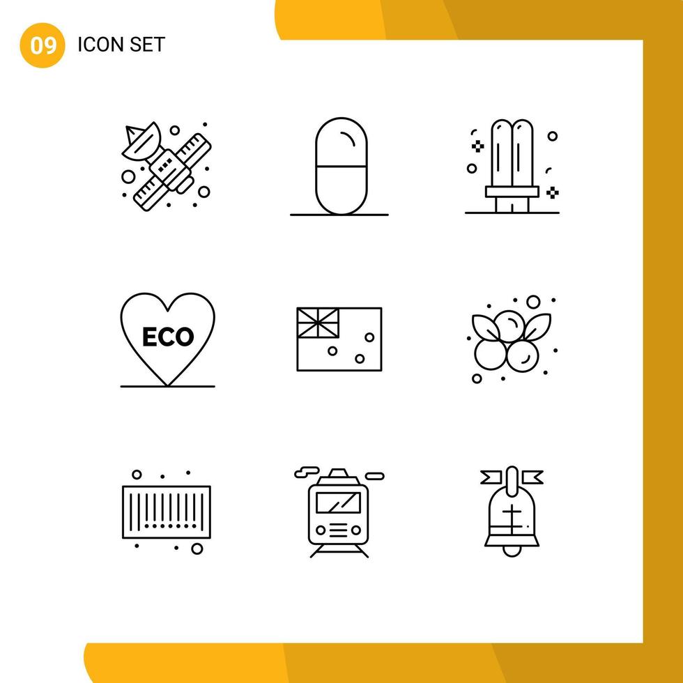 Stock Vector Icon Pack of 9 Line Signs and Symbols for environment heart tablets eco fluorescent Editable Vector Design Elements