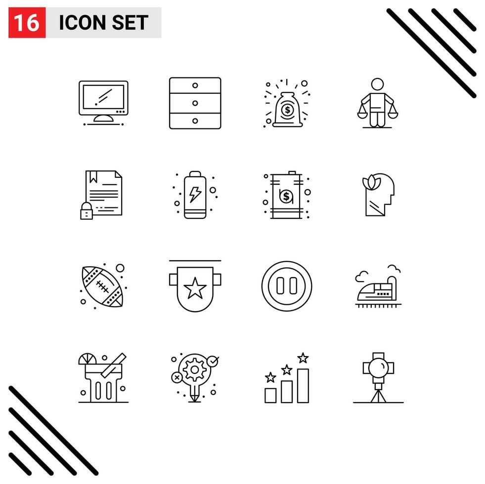 Outline Pack of 16 Universal Symbols of law court wardrobe conclusion deal Editable Vector Design Elements