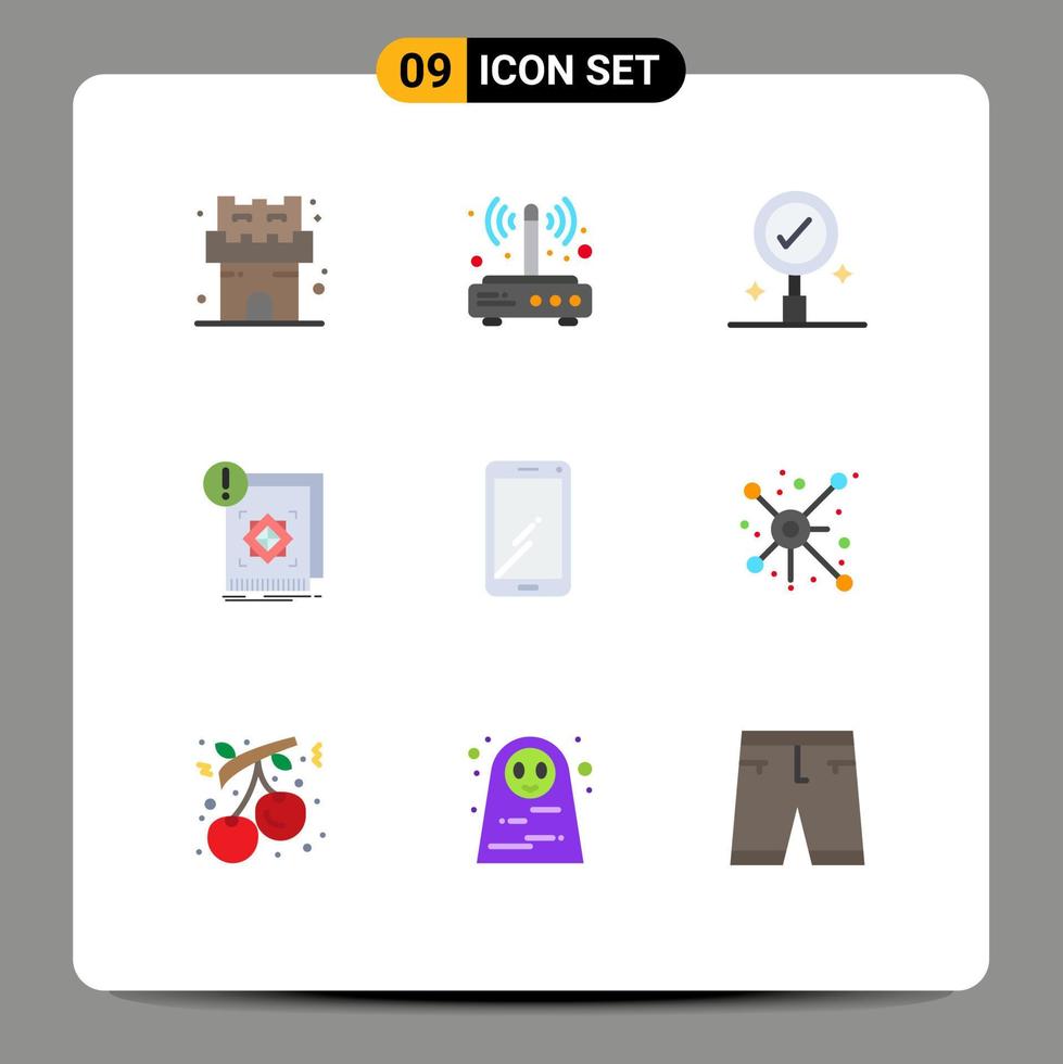 9 User Interface Flat Color Pack of modern Signs and Symbols of smart phone alert business information standard Editable Vector Design Elements