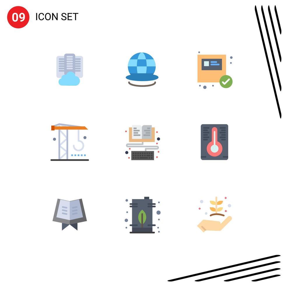 Editable Vector Line Pack of 9 Simple Flat Colors of ebook tools box machinery construction Editable Vector Design Elements