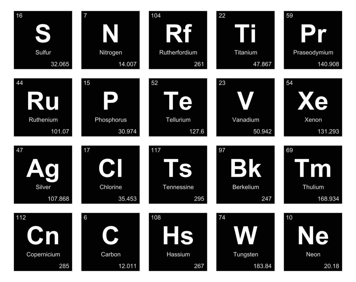 diseño de paquete de iconos de 20 tablas preiodicas de los elementos vector