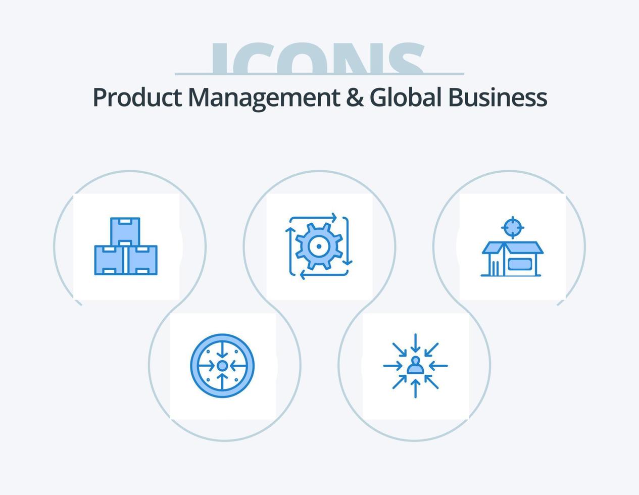 Product Managment And Global Business Blue Icon Pack 5 Icon Design. flow. automation. focus. workflow. production vector